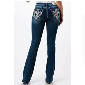 Grace In LA sz 30 Women's Fleur De Lis Embellished Back Pockets Bootcut Stretch